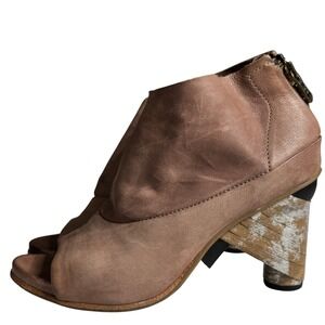 AS.98 Mauve Leather Open Toe Ankle Boots Architectural Heel Booties Womens 38
